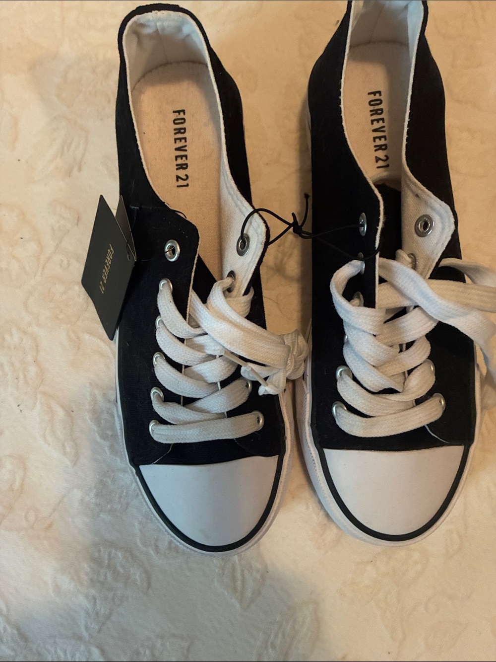 Forever 21 Black and White Canvas Low-Top Sneakers